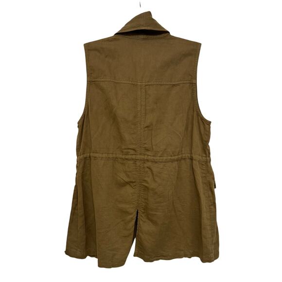 NWT Linen Cotton Sanctuary Sleeveless Army Green Drawstring Vest with Pockets - Picture 3 of 8